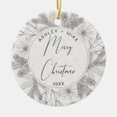 Matig zwarte en witte kerstpine Wreatfoto Keramisch Ornament (Voorkant)