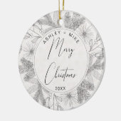 Matig zwarte en witte kerstpine Wreatfoto Keramisch Ornament (Links)