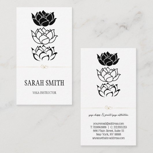 Matig zwarte en witte lotusbloem visitekaartje (Voorkant / Achterkant)