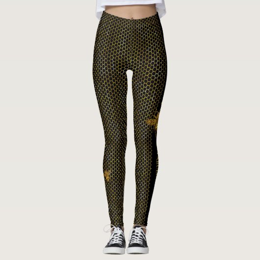 Matig zwarte goudbijen, een geweldige bijen leggings (Voorkant)