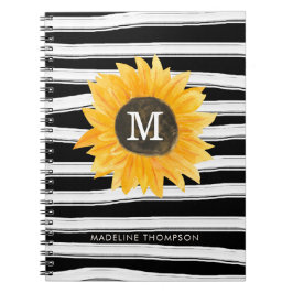 Matig zwarte strepen - Zonnebloemmonogram spiraalv Notitieboek