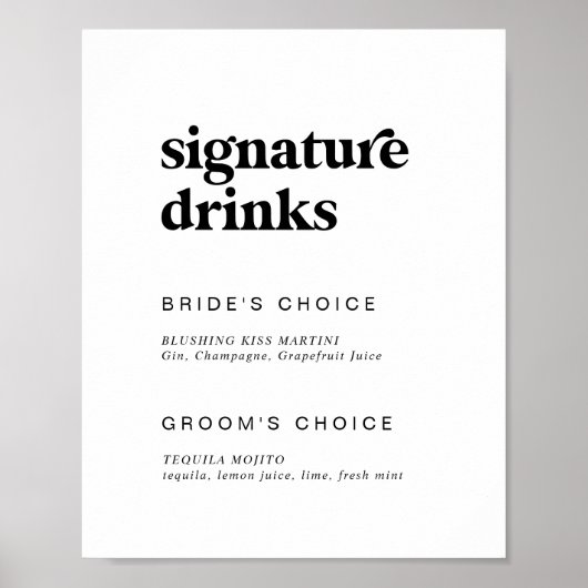Matig zwarte Typografie Ondertekening Drink Poster (Voorkant)