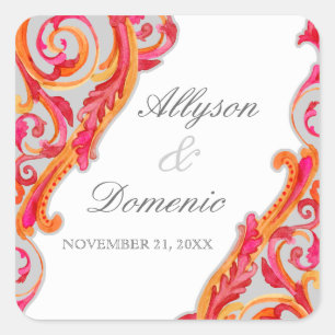 Matig Zwirl Vlaams Hart Tangerine Hot Pink Vierkante Sticker