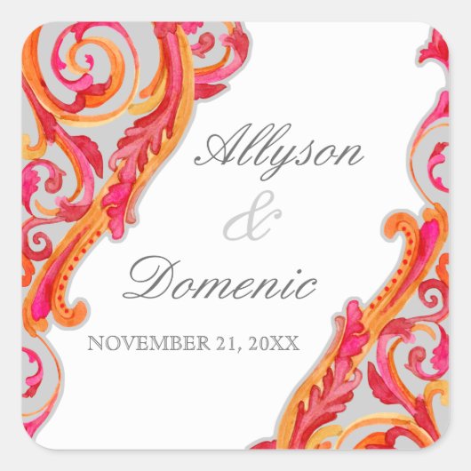 Matig Zwirl Vlaams Hart Tangerine Hot Pink Vierkante Sticker (Voorkant)