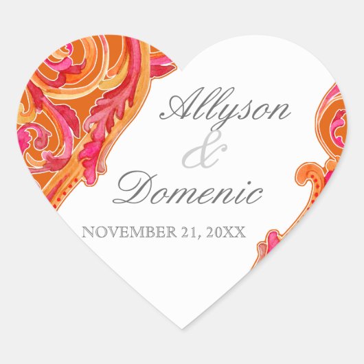 Matig Zwirl Vlaams Hart Tangerine Sinaasappel Hart Sticker (Voorkant)