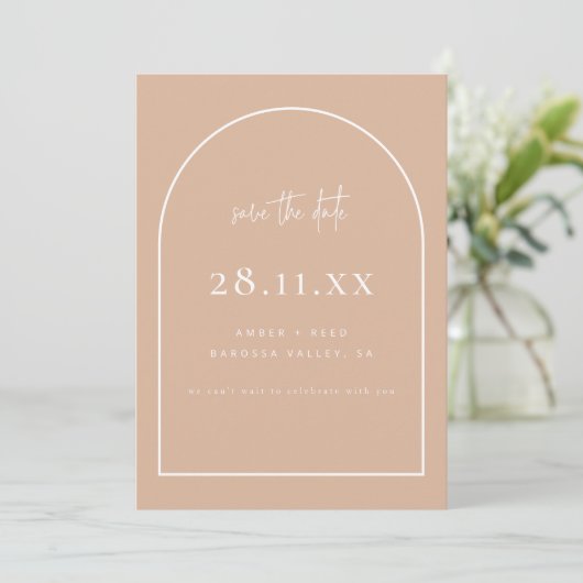 Matige Arch Retro minimalistisch Blush Dusty Pink Save The Date (Staand voorkant)