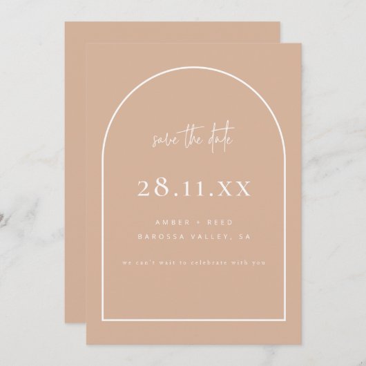 Matige Arch Retro minimalistisch Blush Dusty Pink Save The Date (Voorkant / Achterkant)