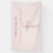 Matige blauwe roze bevestiging florale kruisnaam spandoek (Verticaal)