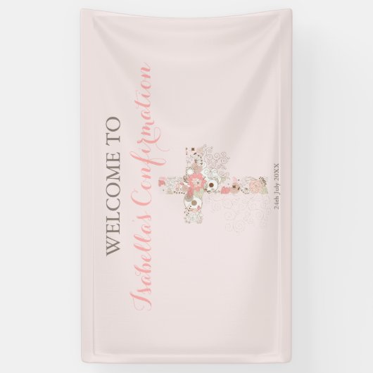 Matige blauwe roze bevestiging florale kruisnaam spandoek (Verticaal)