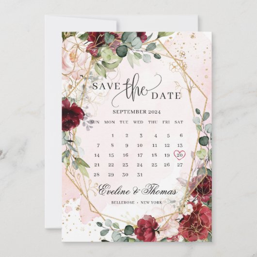 Matige, bloedige boho met gouden geometrische boho save the date (Voorkant)