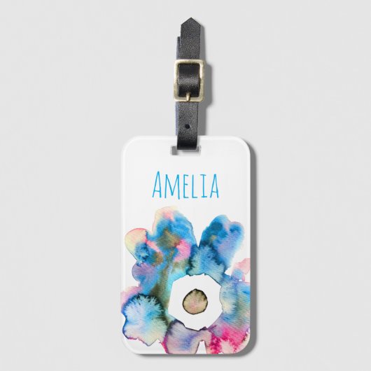 Matige bloem met waterverf, handgetrokken bloem bagagelabel (Voorkant (verticaal))