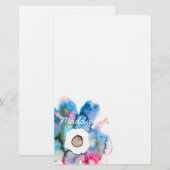 Matige bloem met waterverf, handgetrokken bloem briefpapier (Voorkant / Achterkant)