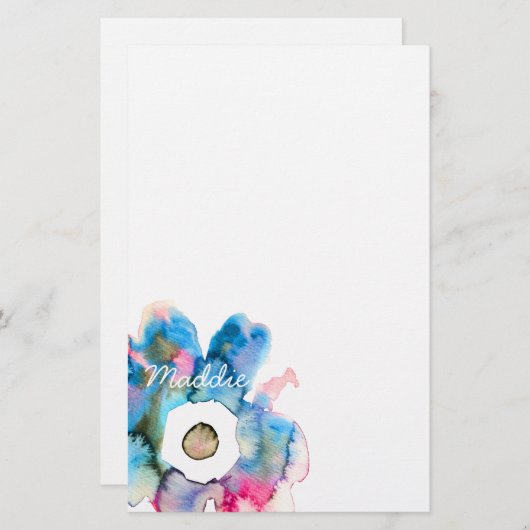 Matige bloem met waterverf, handgetrokken bloem briefpapier (Voorkant / Achterkant)
