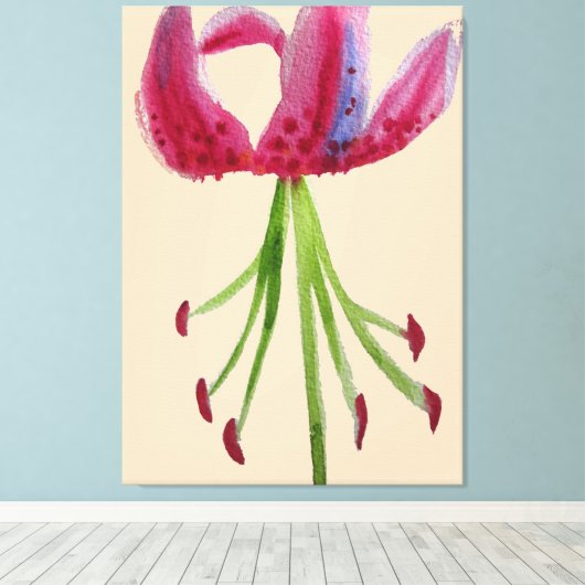 Matige bloem waterverf roze liem canvas afdruk (Insitu (Houten vloer))