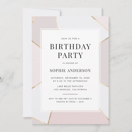 Matige 'Blush' en 'Gold Foil Geometric Birthday' Kaart (Voorkant)