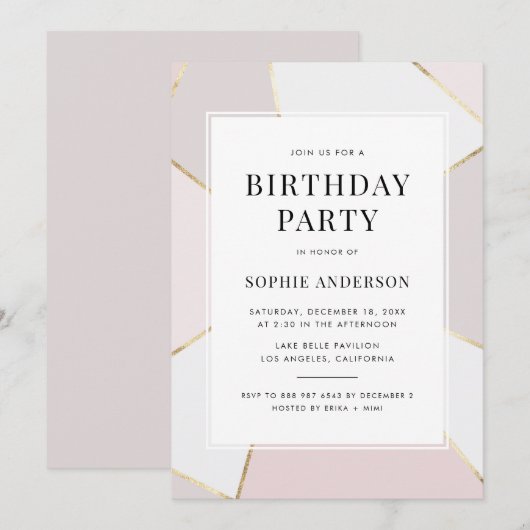 Matige 'Blush' en 'Gold Foil Geometric Birthday' Kaart (Voorkant / Achterkant)