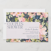 Matige Blush Navy Waterverf Floral Couples Shower Kaart (Voorkant)