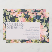 Matige Blush Navy Waterverf Floral Couples Shower Kaart (Voorkant / Achterkant)