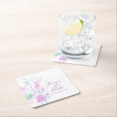 Matige confetti bloemnaam datum bruiloft onderzett kartonnen onderzetters (Insitu)