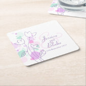 Matige confetti bloemnaam datum bruiloft onderzett kartonnen onderzetters (Schuin)