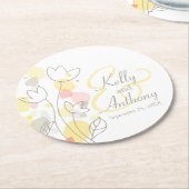 Matige confetti bloemnaam datum bruiloft onderzett ronde kartonnen onderzetter (Gebogen)