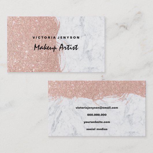 Matige faux glitter brushstrokes marmer Makeup Visitekaartje (Voorkant / Achterkant)