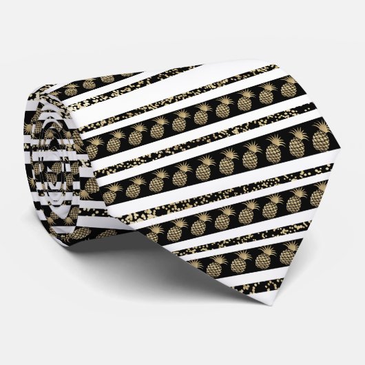 Matige faux gouden zwarte confetti ananas stripe stropdas (Opgerold)