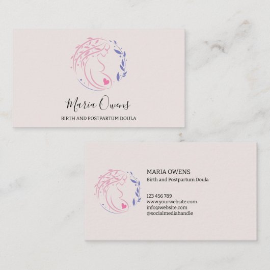 Matige geboorte Postpartum Doula Verloskundige Bor Visitekaartje (Voorkant / Achterkant)