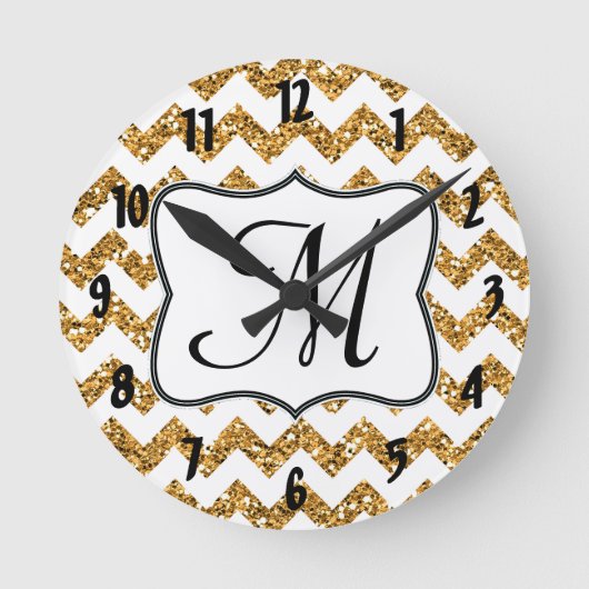 Matige Gold Chevron Monogram Initiaal wandklok (Voorkant)