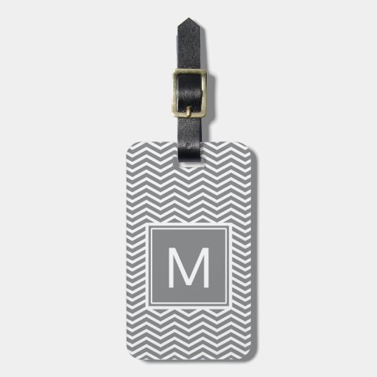 Matige grijze en witte Chevrons met monogram Bagagelabel (Voorkant verticaal)