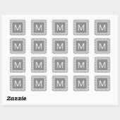 Matige grijze en witte Chevrons met monogram Vierkante Sticker (Vel)