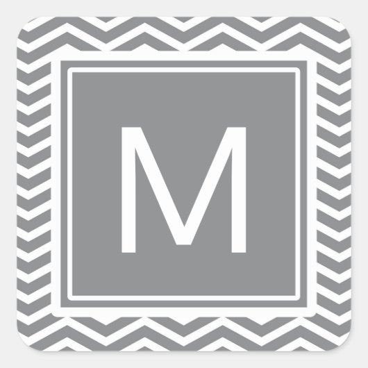Matige grijze en witte Chevrons met monogram Vierkante Sticker (Voorkant)