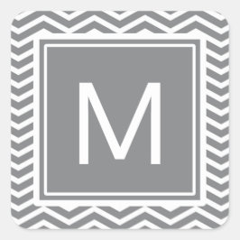 Matige grijze en witte Chevrons met monogram Vierkante Sticker