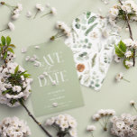Matige groene elegant waterverf botanisch save the date<br><div class="desc">Moderne,  minimale bladzijden botanische grove script bruiloft niet-foto behalve de datumkaart. Met de hand geschilde eucalyptus,  een minimale bladerkleur en een moderne groene kleur van het blad geeft deze aankondigingskaart een luxueus gevoel. In de klas groenen,  browsen en grays.</div>