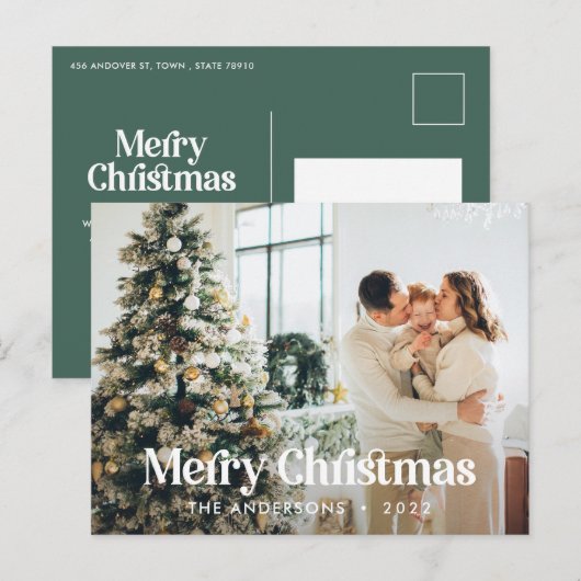 Matige groene waterverf botanische typografie feestdagenkaart (Voorkant / Achterkant)