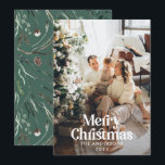 Matige groene waterverf botanische typografie feestdagenkaart<br><div class="desc">Moderne,  volledig afgeblazen foto elegant rustic waterverf droogde botanische florale gedempte kleuren kerstkaart. Sage groen,  jager groen,  zwart,  wit en bruin modern op trendkleur.</div>