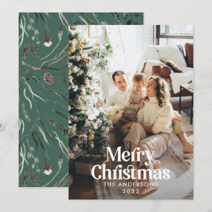 Matige groene waterverf botanische typografie feestdagenkaart