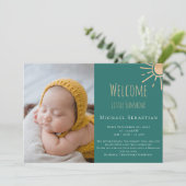 Matige kleine zonneschijn geboorte foto-collage ge aankondiging (Staand voorkant)