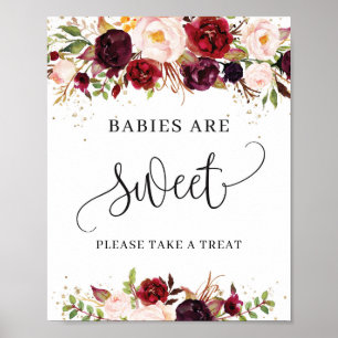 Matige marsala floral gold Baby's zijn zoete teken Poster