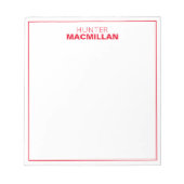 Matige naam Monogram, gepersonaliseerd rood Notitieblok (Voorkant)