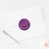 Matige Paarse en goudmonogram waszegels Ronde Sticker (Envelop)
