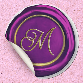 Matige Paarse en goudmonogram waszegels Ronde Sticker
