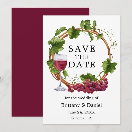 Matige peperwijnstokken met Waterverf van peulvruc Save The Date (Voorkant / Achterkant)