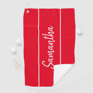 Matige Red White Script Monogram Womens Golfhanddoek