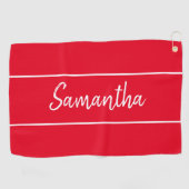 Matige Red White Script Monogram Womens Golfhanddoek (Horizontaal)