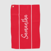 Matige Red White Script Monogram Womens Golfhanddoek (Voorkant)