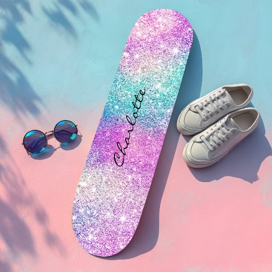 Matige regenboognebula sparkles girale glitter persoonlijk skateboard