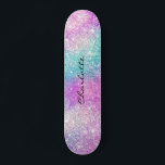 Matige regenboognebula sparkles girale glitter persoonlijk skateboard<br><div class="desc">Moderne regenboognevel is een kleine,  dunne glitternaam skateboard in paarse,  roze,  blauwe kleuren.</div>