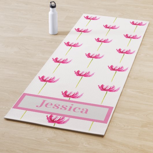 Matige roze tulpen florale naam monogram yoga mat (In situ)