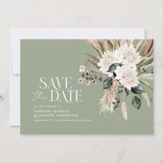 Matige rustige pampas eucalyptus botanische elegan save the date (Voorkant)